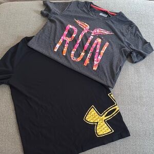 Under Armour Kids' Gray and Black T-Shirts with Gold and Pink Accents